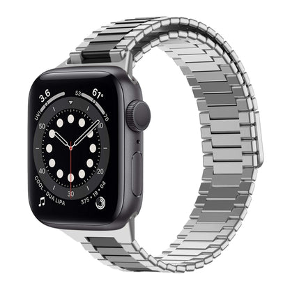 For Apple Watch Series 6 40mm Bamboo Magnetic Stainless Steel Metal Watch Strap(Silver Black) by bashfashion
