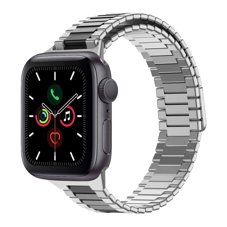 For Apple Watch Series 5 44mm Bamboo Magnetic Stainless Steel Metal Watch Strap(Silver Black) by bashfashion