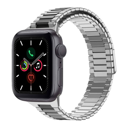 For Apple Watch Series 5 44mm Bamboo Magnetic Stainless Steel Metal Watch Strap(Silver Black) by bashfashion