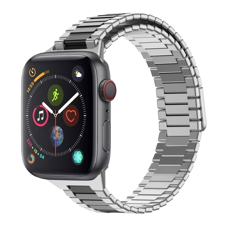For Apple Watch Series 4 44mm Bamboo Magnetic Stainless Steel Metal Watch Strap(Silver Black) by bashfashion