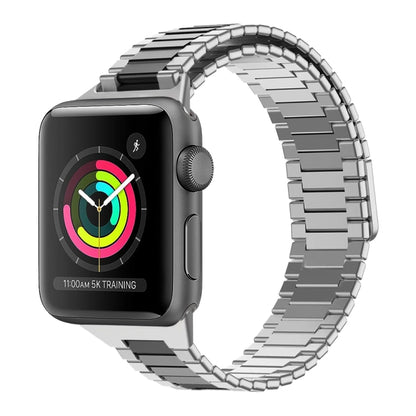 For Apple Watch Series 3 38mm Bamboo Magnetic Stainless Steel Metal Watch Strap(Silver Black) by bashfashion