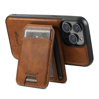 For iPhone 15 Pro Max Suteni H15 MagSafe Oil Eax Leather Detachable Wallet Back Phone Case(Brown) by Suteni