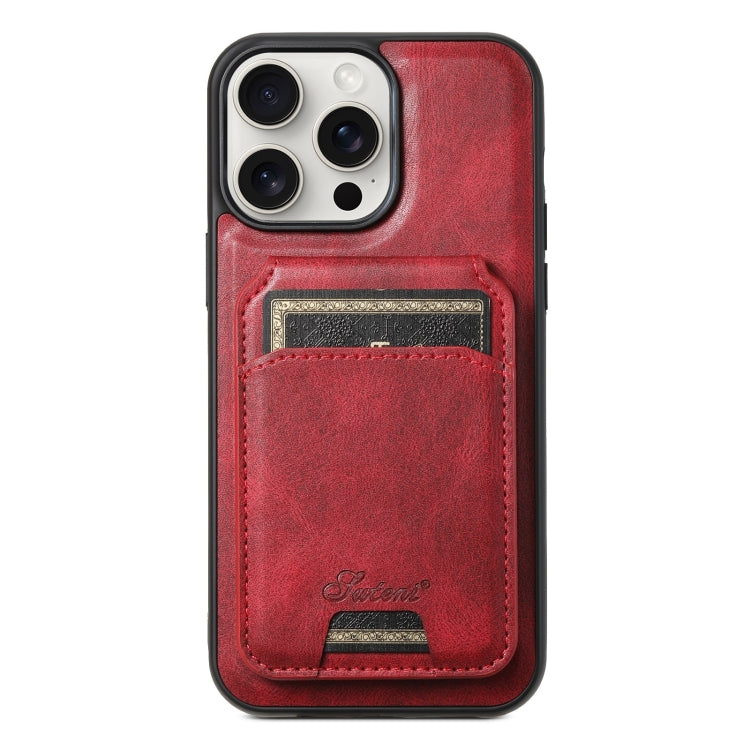 For iPhone 15 Pro Max Suteni H15 MagSafe Oil Eax Leather Detachable Wallet Back Phone Case(Red) by Suteni