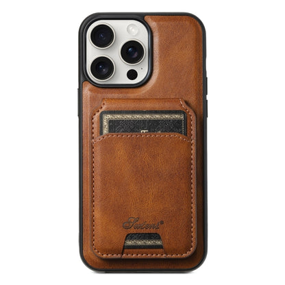 For iPhone 15 Pro Suteni H15 MagSafe Oil Eax Leather Detachable Wallet Back Phone Case(Brown) by Suteni