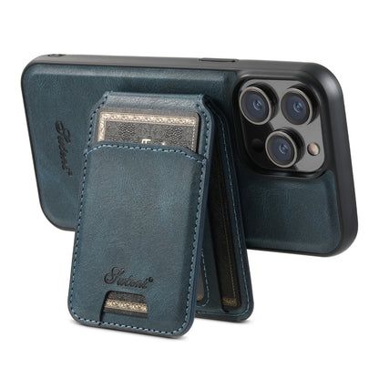 For iPhone 15 Plus Suteni H15 MagSafe Oil Eax Leather Detachable Wallet Back Phone Case(Blue) by Suteni