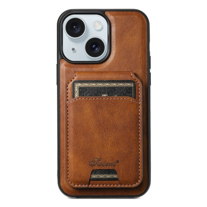 For iPhone 15 Suteni H15 MagSafe Oil Eax Leather Detachable Wallet Back Phone Case(Brown) by Suteni