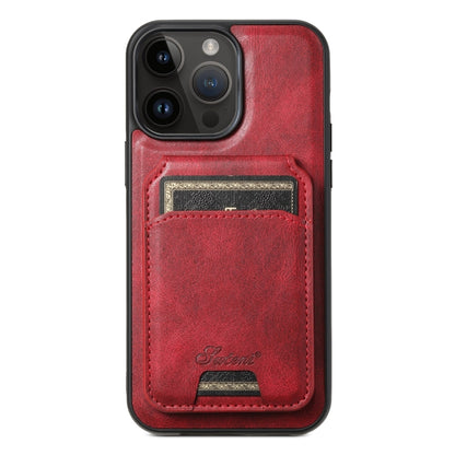 For iPhone 14 Pro Suteni H15 MagSafe Oil Eax Leather Detachable Wallet Back Phone Case(Red) by Suteni