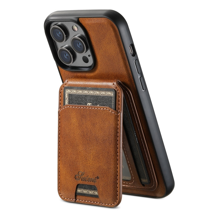 For iPhone 14 Pro Max Suteni H15 MagSafe Oil Eax Leather Detachable Wallet Back Phone Case(Brown) by Suteni