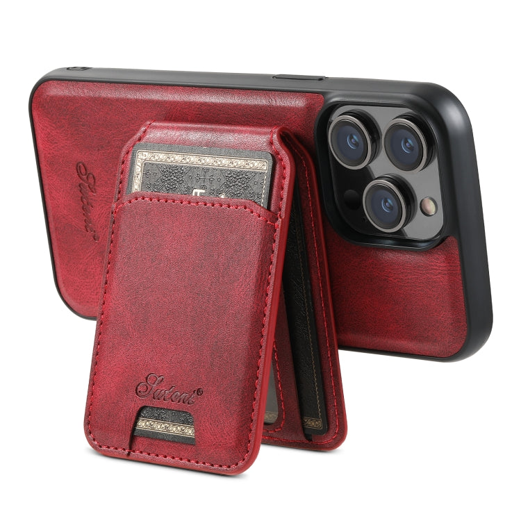 For iPhone 13 Pro Max Suteni H15 MagSafe Oil Eax Leather Detachable Wallet Back Phone Case(Red) by Suteni