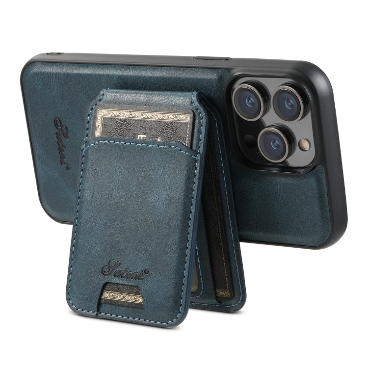 For iPhone 13 Pro Max Suteni H15 MagSafe Oil Eax Leather Detachable Wallet Back Phone Case(Blue) by Suteni