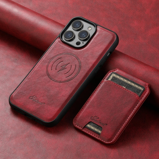 For iPhone 12 Pro Max Suteni H15 MagSafe Oil Eax Leather Detachable Wallet Back Phone Case(Red) by Suteni
