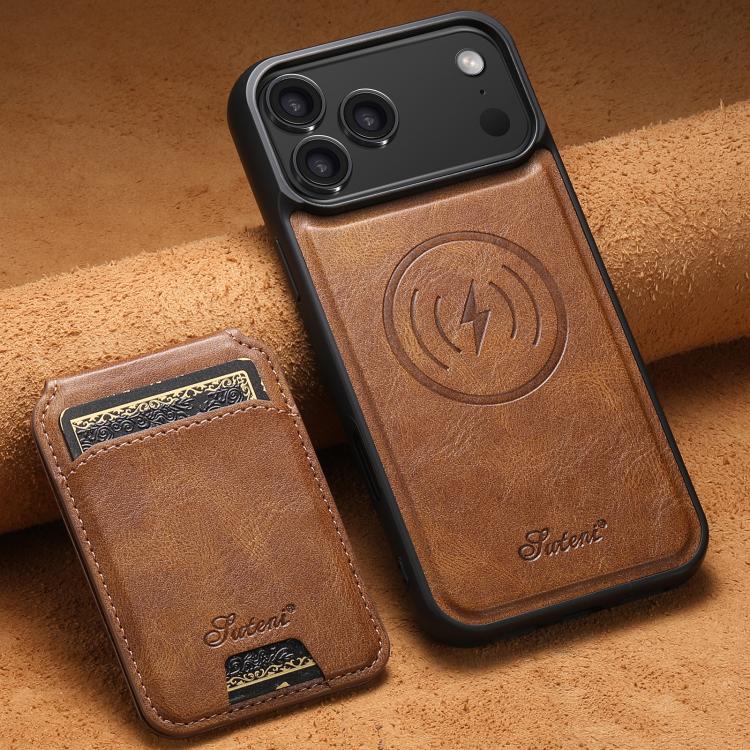 For iPhone 17 Pro Max Suteni H15 MagSafe Oil Eax Leather Detachable Wallet Back Phone Case(Brown) by Suteni