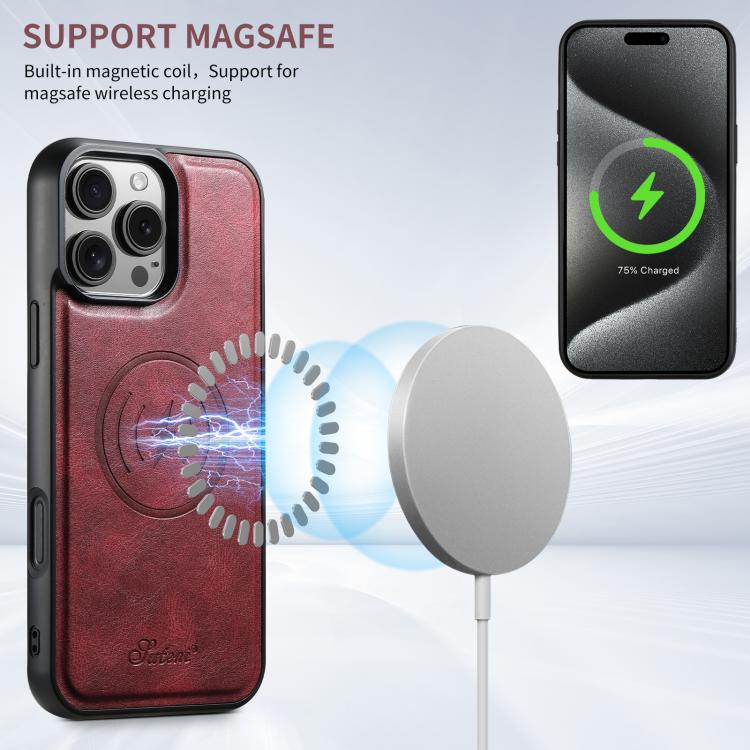For iPhone 17 Pro Max Suteni H15 MagSafe Oil Eax Leather Detachable Wallet Back Phone Case(Red) by Suteni