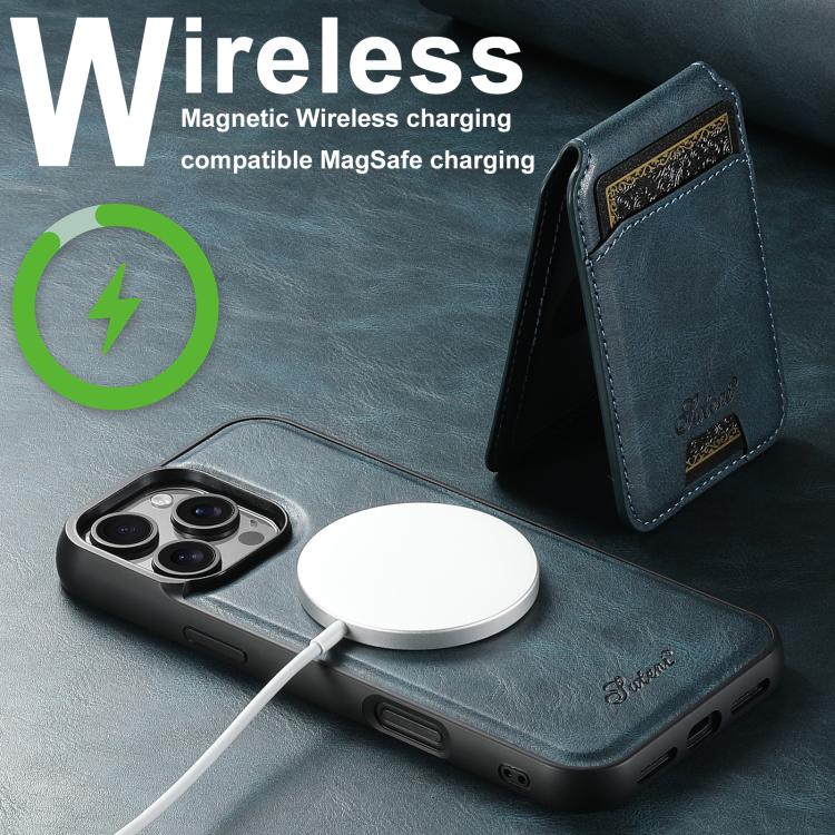 For iPhone 17 Pro Max Suteni H15 MagSafe Oil Eax Leather Detachable Wallet Back Phone Case(Blue) by Suteni