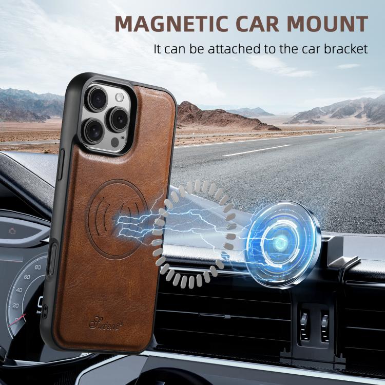For iPhone 17 Pro Suteni H15 MagSafe Oil Eax Leather Detachable Wallet Back Phone Case(Brown) by Suteni
