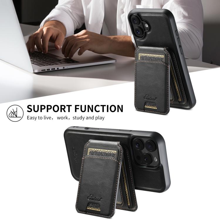 For iPhone Air Suteni H15 MagSafe Oil Eax Leather Detachable Wallet Back Phone Case(Black) by Suteni