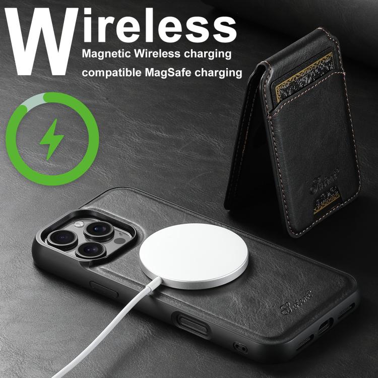 For iPhone Air Suteni H15 MagSafe Oil Eax Leather Detachable Wallet Back Phone Case(Black) by Suteni