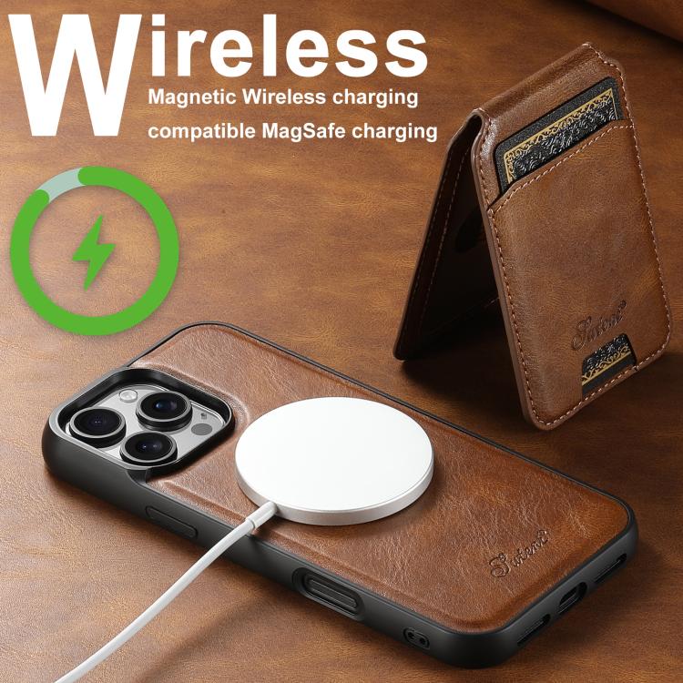 For iPhone Air Suteni H15 MagSafe Oil Eax Leather Detachable Wallet Back Phone Case(Brown) by Suteni