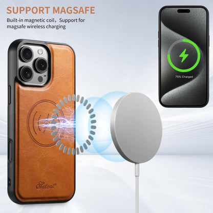 For iPhone Air Suteni H15 MagSafe Oil Eax Leather Detachable Wallet Back Phone Case(Khaki) by Suteni