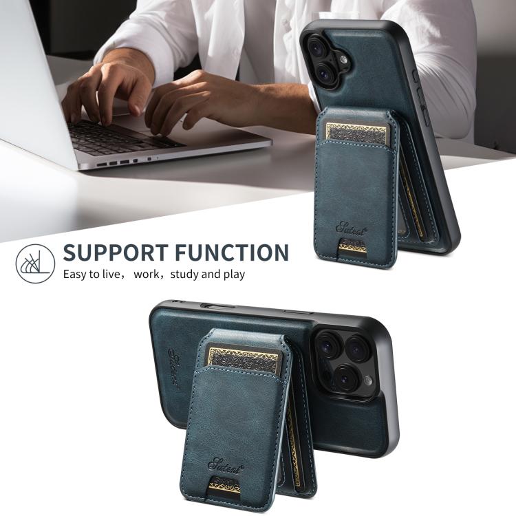 For iPhone Air Suteni H15 MagSafe Oil Eax Leather Detachable Wallet Back Phone Case(Blue) by Suteni