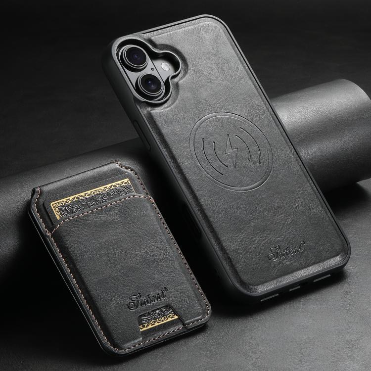 For iPhone 17 Suteni H15 MagSafe Oil Eax Leather Detachable Wallet Back Phone Case(Black) by Suteni