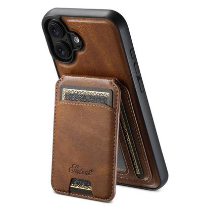 For iPhone 17 Suteni H15 MagSafe Oil Eax Leather Detachable Wallet Back Phone Case(Brown) by Suteni