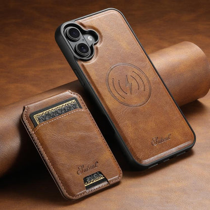 For iPhone 17 Suteni H15 MagSafe Oil Eax Leather Detachable Wallet Back Phone Case(Brown) by Suteni