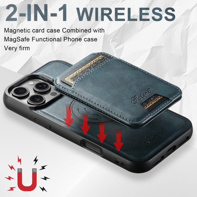 For iPhone 17 Suteni H15 MagSafe Oil Eax Leather Detachable Wallet Back Phone Case(Blue) by Suteni