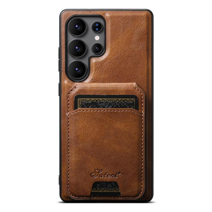 For Samsung Galaxy S25 Ultra 5G Suteni H15 Oil Eax Leather Detachable Wallet Back Phone Case(Brown) by Suteni