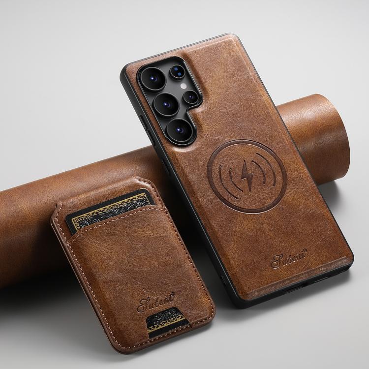 For Samsung Galaxy S25 Ultra 5G Suteni H15 Oil Eax Leather Detachable Wallet Back Phone Case(Brown) by Suteni