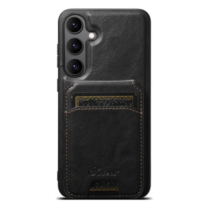 For Samsung Galaxy S25+ 5G Suteni H15 Oil Eax Leather Detachable Wallet Back Phone Case(Black) by Suteni