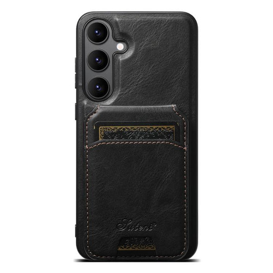 For Samsung Galaxy S25 5G Suteni H15 Oil Eax Leather Detachable Wallet Back Phone Case(Black) by Suteni