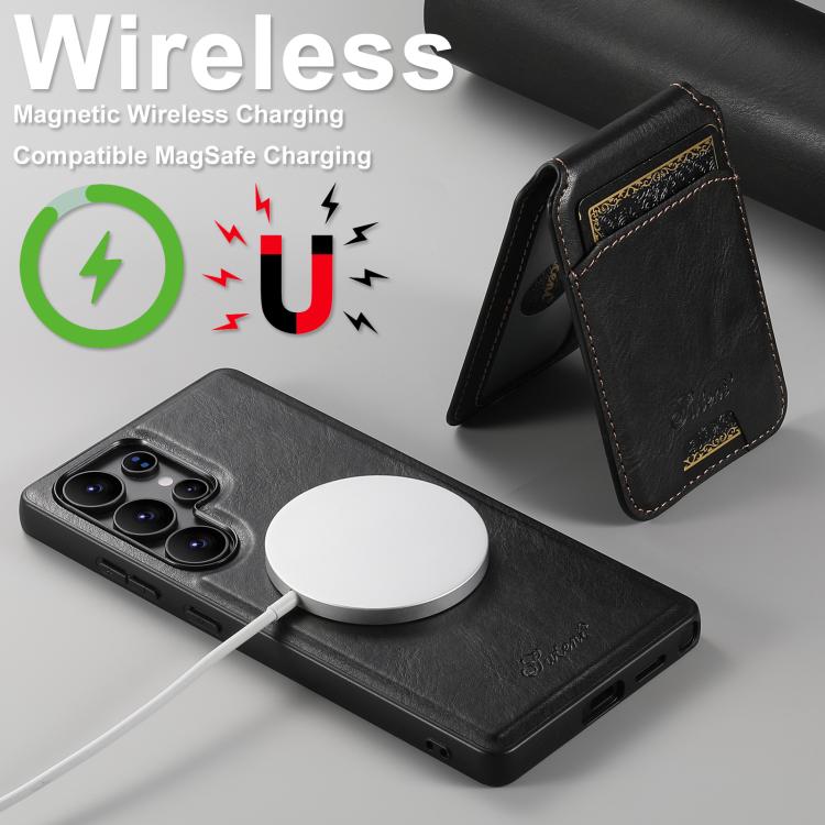 For Samsung Galaxy S25 5G Suteni H15 Oil Eax Leather Detachable Wallet Back Phone Case(Black) by Suteni