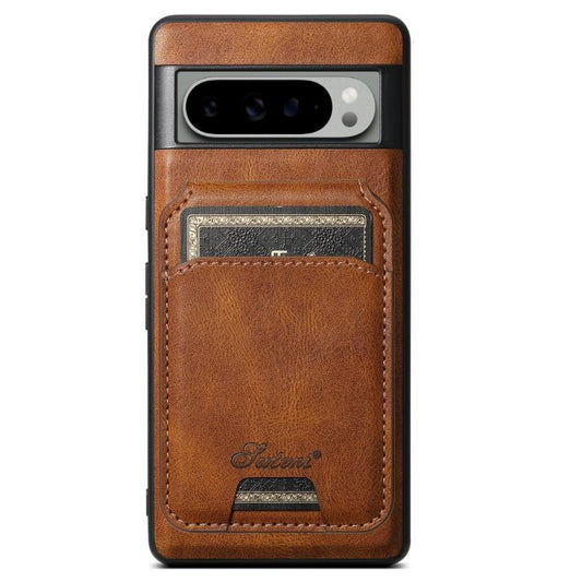 For Google Pixel 9 Pro Suteni H15 Oil Eax Leather Detachable Wallet Back Phone Case(Brown) by Suteni