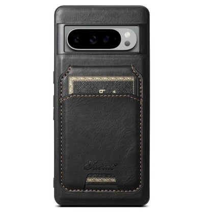 For Google Pixel 9 Pro XL Suteni H15 Oil Eax Leather Detachable Wallet Back Phone Case(Black) by Suteni