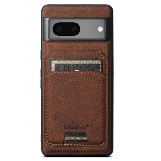 For Google Pixel 7 Suteni H16 Litchi Texture Leather Detachable Wallet Back Phone Case(Brown) by Suteni