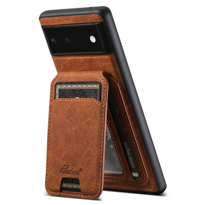 For Google Pixel 6a Suteni H16 Litchi Texture Leather Detachable Wallet Back Phone Case(Brown) by Suteni