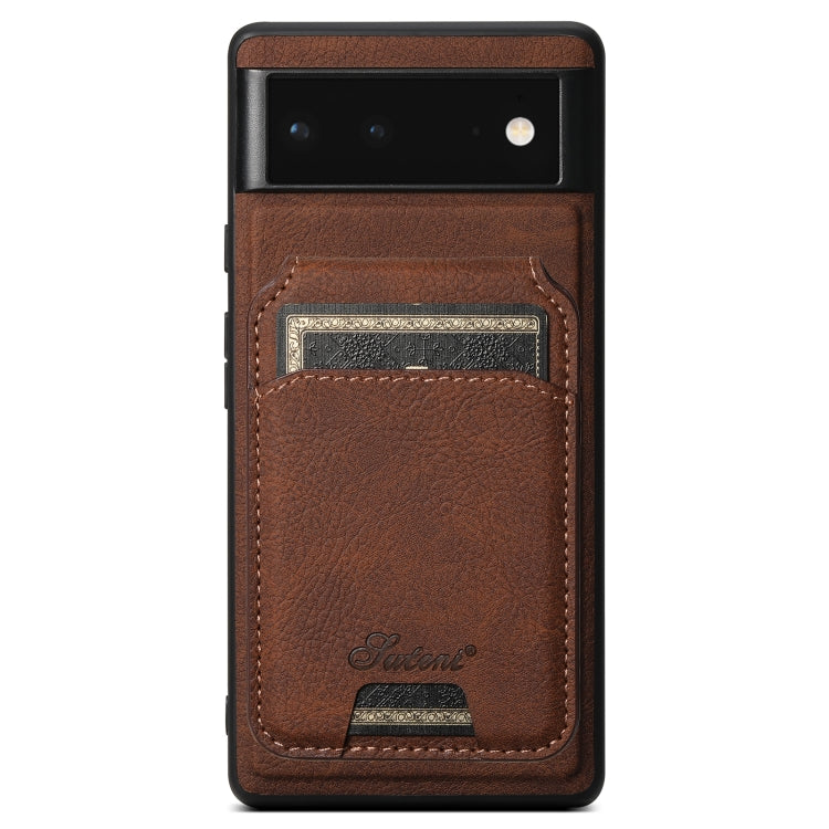 For Google Pixel 6a Suteni H16 Litchi Texture Leather Detachable Wallet Back Phone Case(Brown) by Suteni