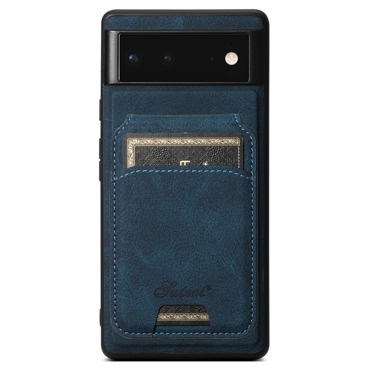 For Google Pixel 6a Suteni H16 Litchi Texture Leather Detachable Wallet Back Phone Case(Blue) by Suteni