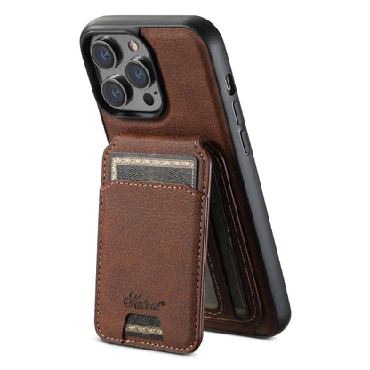 For iPhone 15 Pro Max Suteni H16 Litchi Texture Leather Detachable Wallet Back Phone Case(Brown) by Suteni