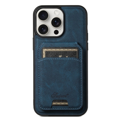 For iPhone 15 Pro Suteni H16 Litchi Texture Leather Detachable Wallet Back Phone Case(Blue) by Suteni