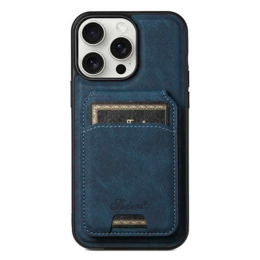 For iPhone 15 Pro Suteni H16 Litchi Texture Leather Detachable Wallet Back Phone Case(Blue) by Suteni