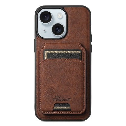 For iPhone 15 Suteni H16 Litchi Texture Leather Detachable Wallet Back Phone Case(Brown) by Suteni