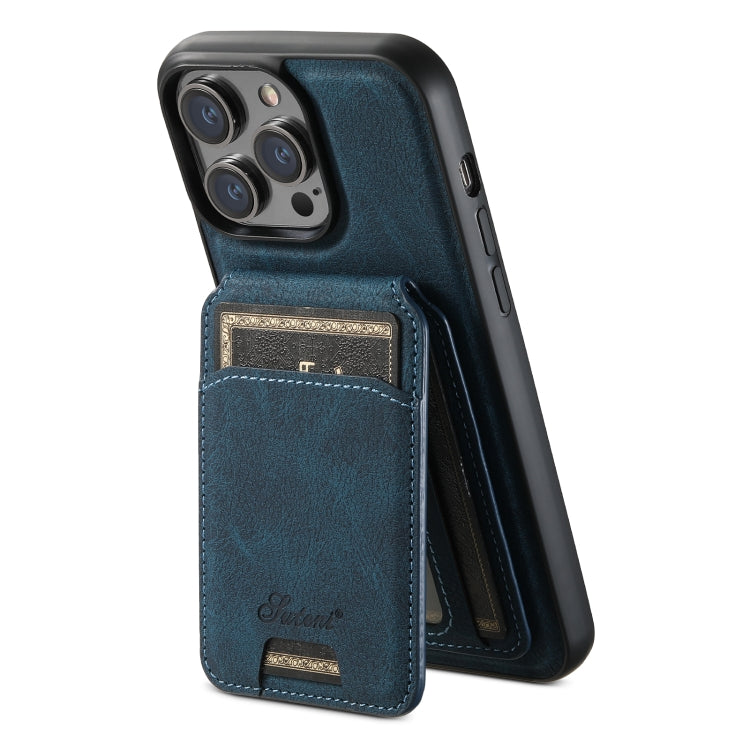 For iPhone 14 Pro Max Suteni H16 Litchi Texture Leather Detachable Wallet Back Phone Case(Blue) by Suteni