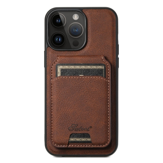 For iPhone 13 Pro Suteni H16 Litchi Texture Leather Detachable Wallet Back Phone Case(Brown) by Suteni