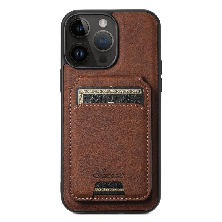 For iPhone 12 Pro Max Suteni H16 Litchi Texture Leather Detachable Wallet Back Phone Case(Brown) by Suteni