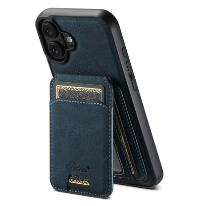 For iPhone 16 Suteni H16 Litchi Texture Leather Detachable Wallet Back Phone Case(Blue) by Suteni
