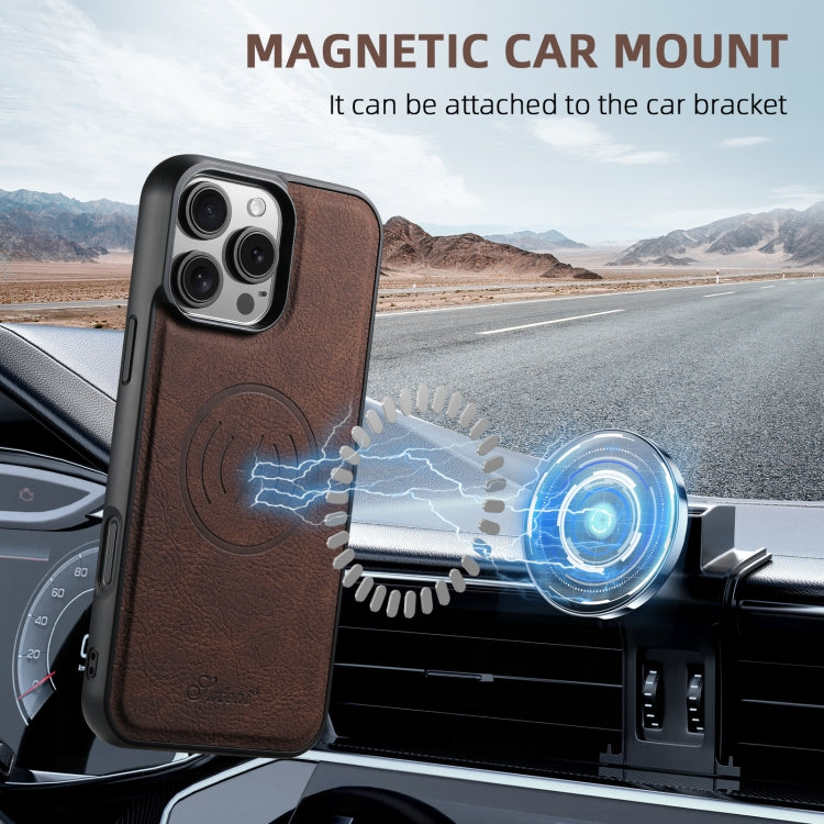 For iPhone 16 Plus Suteni H16 Litchi Texture Leather Detachable Wallet Back Phone Case(Brown) by Suteni