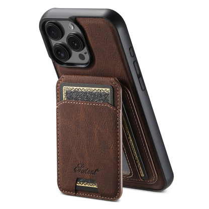 For iPhone 16 Pro Max Suteni H16 Litchi Texture Leather Detachable Wallet Back Phone Case(Brown) by Suteni