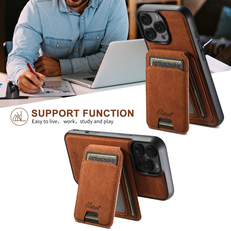 For iPhone 16 Pro Max Suteni H16 Litchi Texture Leather Detachable Wallet Back Phone Case(Khaki) by Suteni